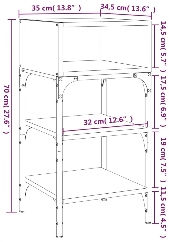 Κομοδίνο Καφέ Δρυς 35 x 34,5 x 70 εκ. από Επεξεργασμένο Ξύλο - Καφέ