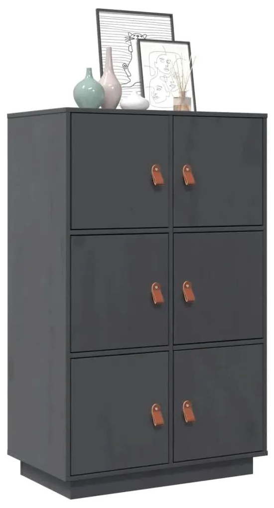 vidaXL Ντουλάπι Ψηλό Γκρι 67x40x108,5 εκ. από Μασίφ Ξύλο Πεύκου