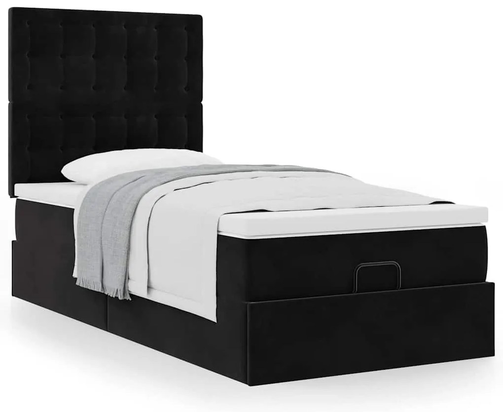 vidaXL Οθωμανικό κρεβάτι με στρώματα Μαύρο 100x200cm Velvet
