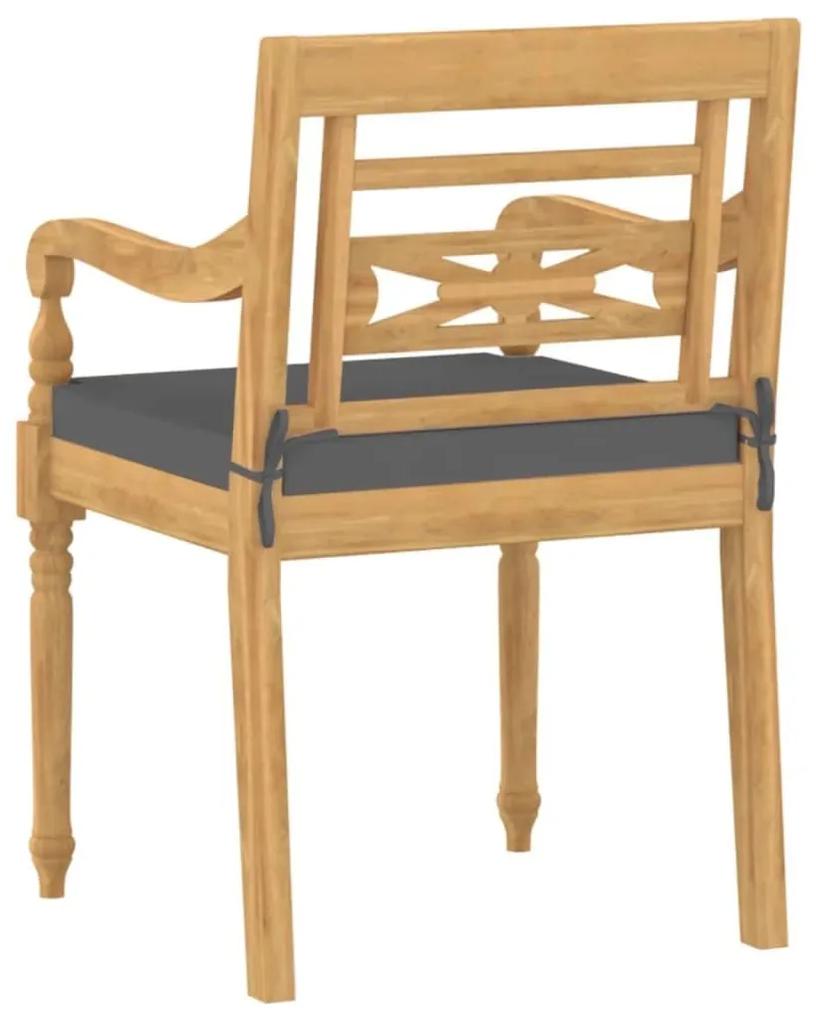 Καρέκλες Batavia 8 τεμ. από Μασίφ Ξύλο Teak με Μαξιλάρια - Γκρι