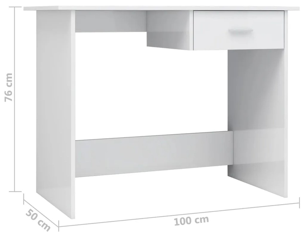 vidaXL Γραφείο Γυαλιστερό Λευκό 100 x 50 x 76 εκ. από Επεξ. Ξύλο