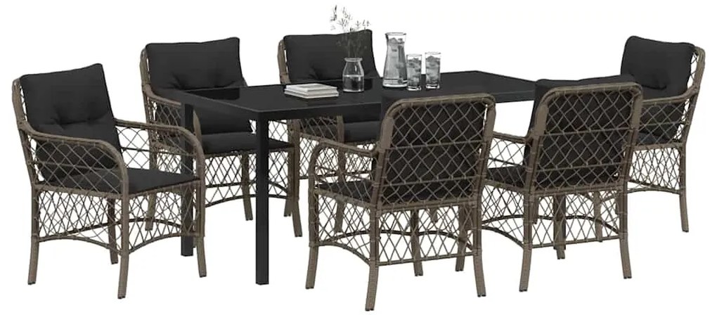 vidaXL Σέτ φαγητού για κήπο με μαξιλάρι 7 pcs Γκρι Πολυ ράταν