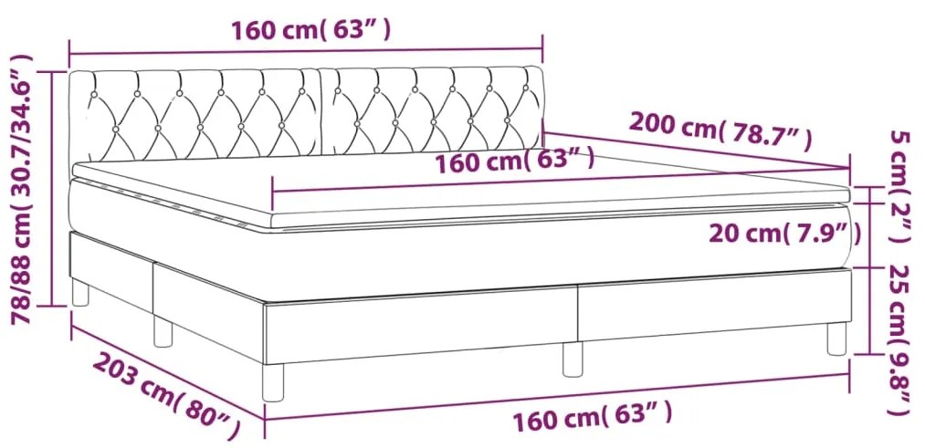 vidaXL Κρεβάτι Boxspring με Στρώμα Αν. Πράσινο 160x200εκ Υφασμάτινο
