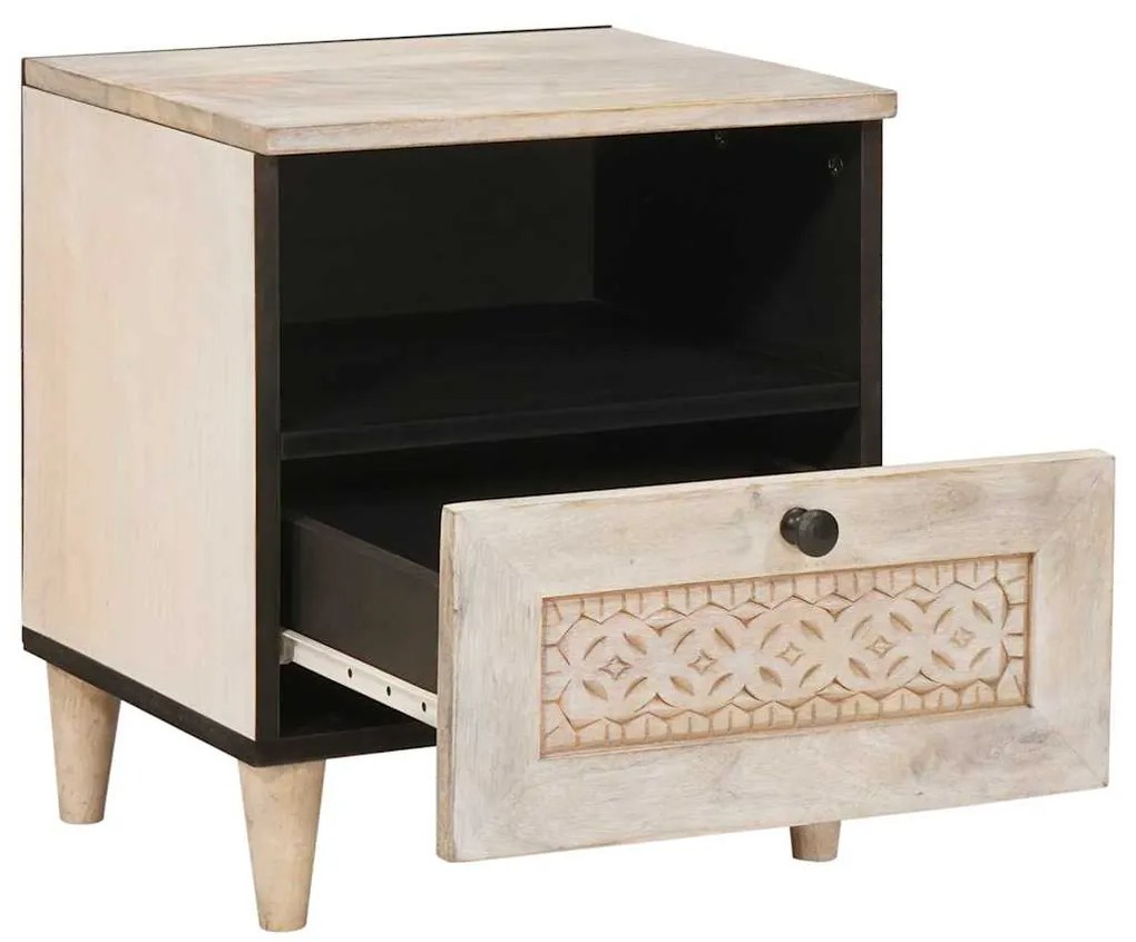 vidaXL Κομοδίνο με συρτάρι Μπεζ 40 x 33 x 46 εκ. Μασίφ ξύλο ακακίας