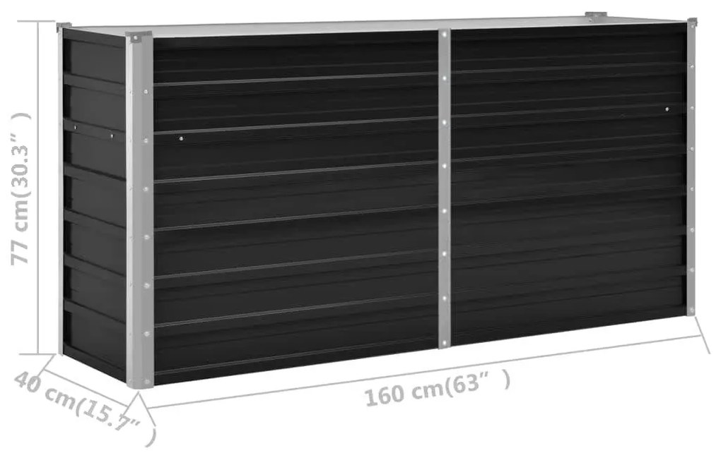 Ζαρντινιέρα Υπερυψωμένη Ανθρακί 160x40x77 εκ. Γαλβαν. Χάλυβας - Ανθρακί