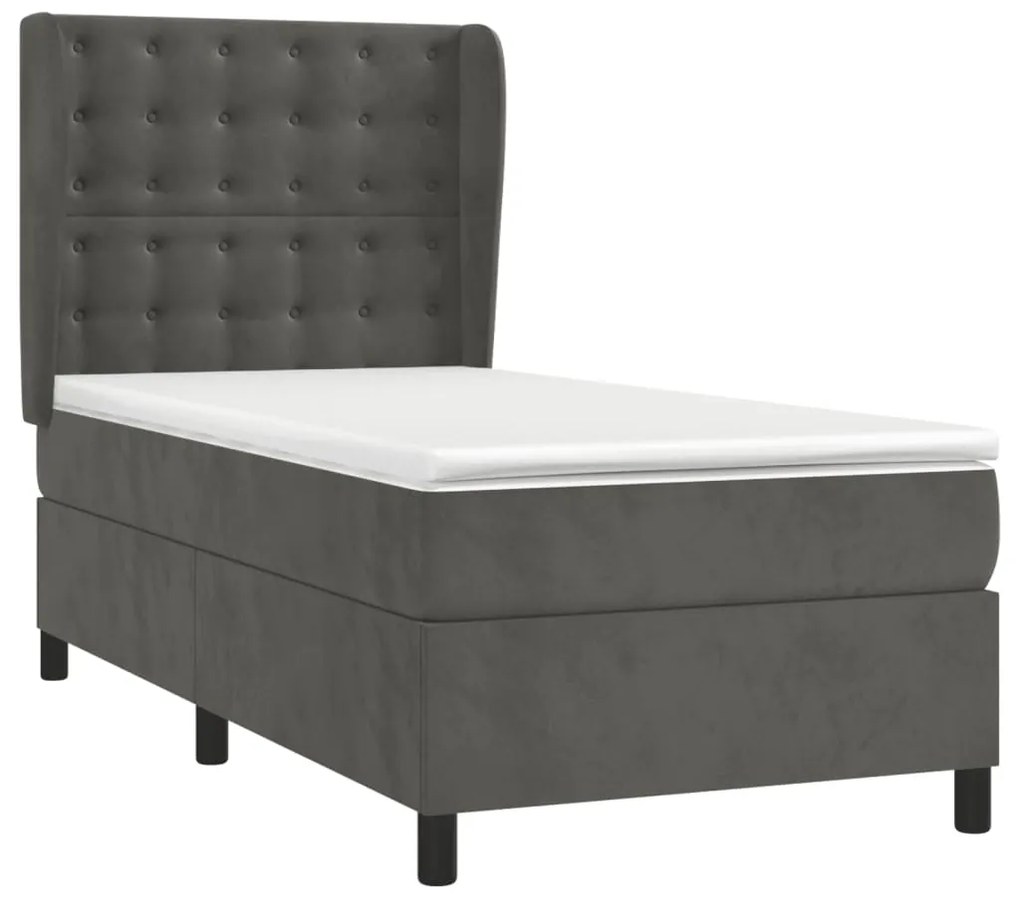 vidaXL Κρεβάτι Boxspring με Στρώμα Σκούρο Γκρι 90x200 εκ. Βελούδινο