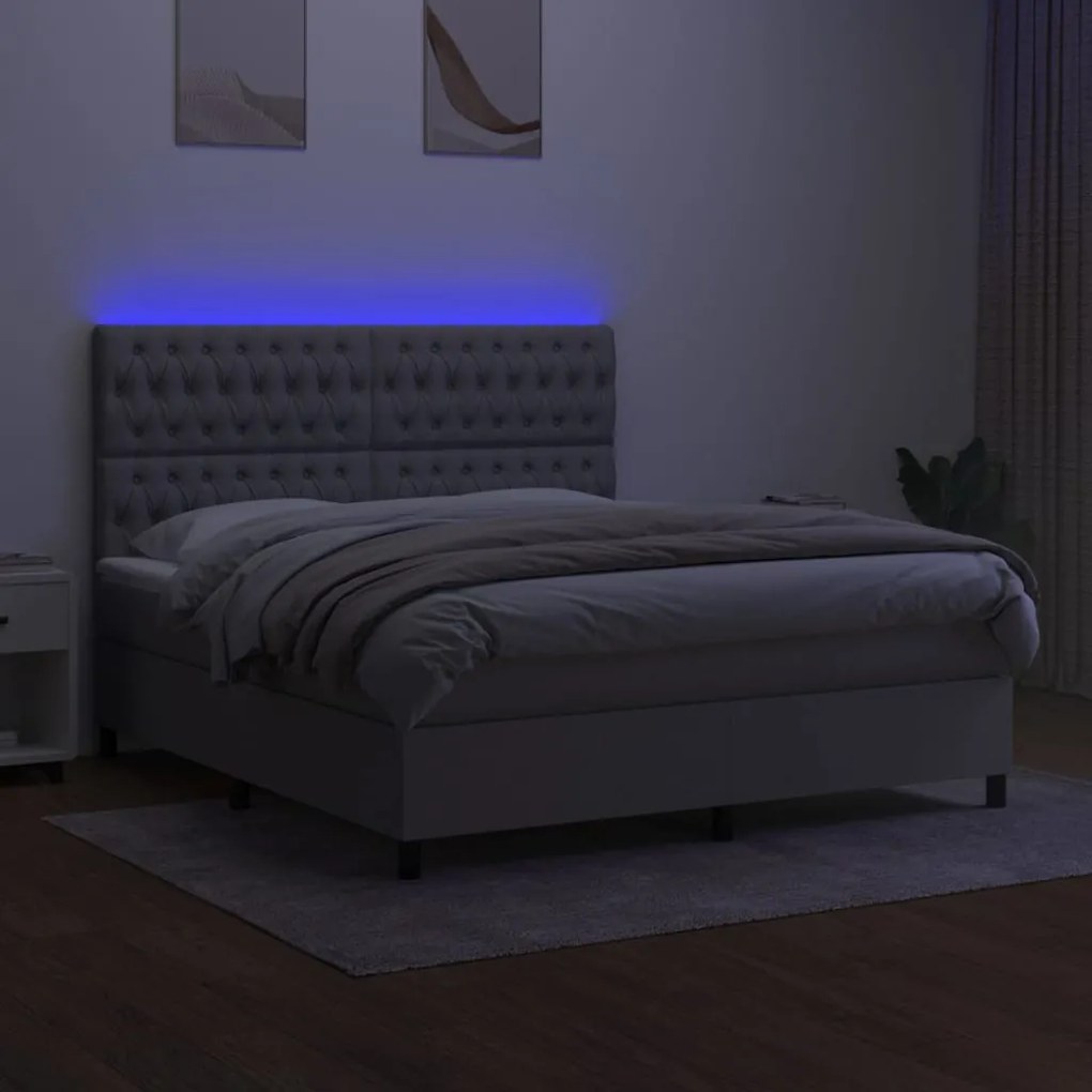 vidaXL Κρεβάτι Boxspring με Στρώμα & LED Αν.Γκρι 180x200εκ. Υφασμάτινο