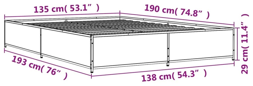 Πλαίσιο Κρεβατιού Γκρι Sonoma 135x190 εκ. Επεξ. Ξύλο &amp; Μέταλλο - Γκρι