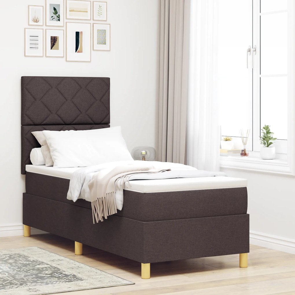 vidaXL Κρεβάτι Box Spring με Στρώμα & LED Σκούρο Καφέ 80x200 εκ.