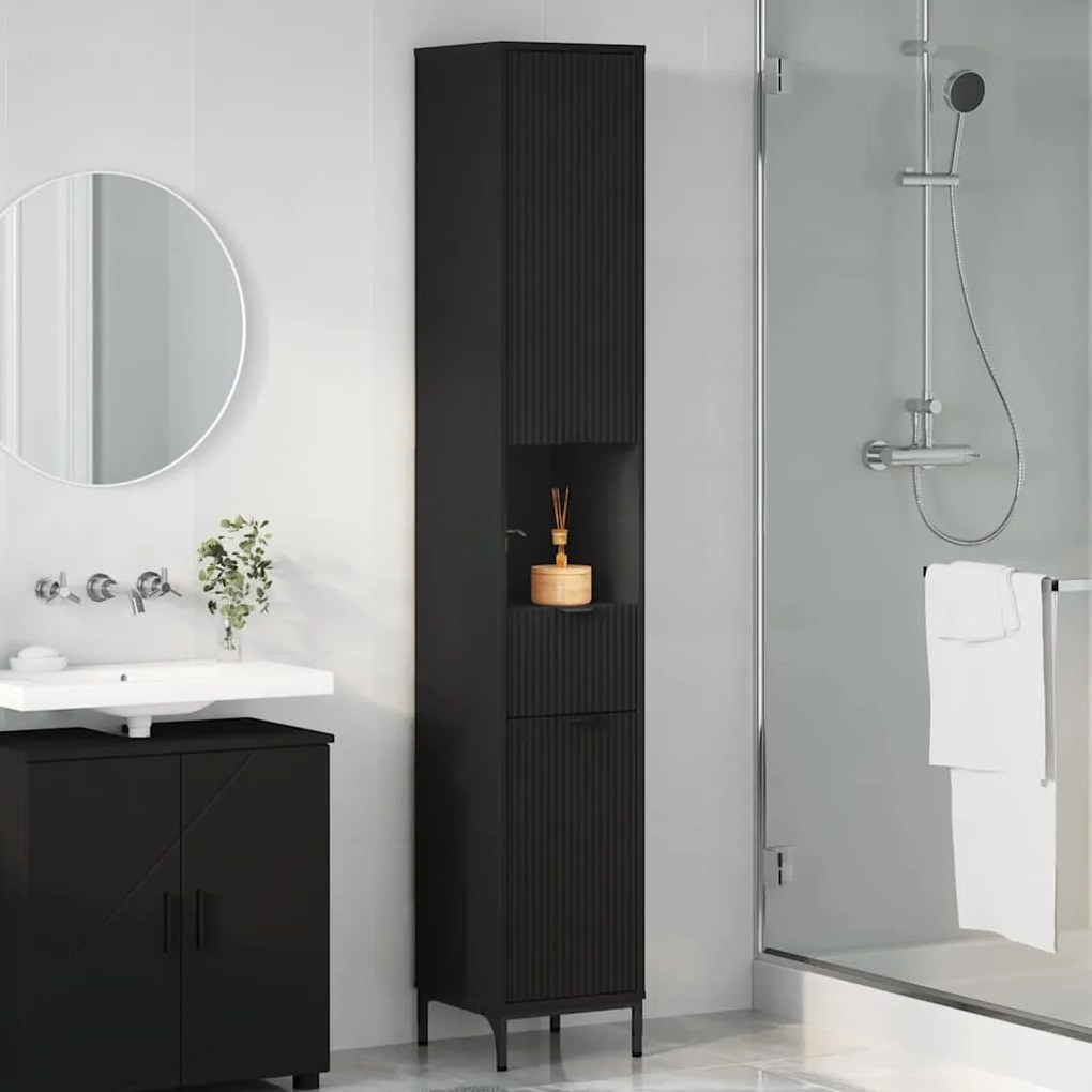 vidaXL Ψηλό ντουλάπι μπάνιου με συρτάρι Μαύρο 31.5 x 33 x 190 εκ.