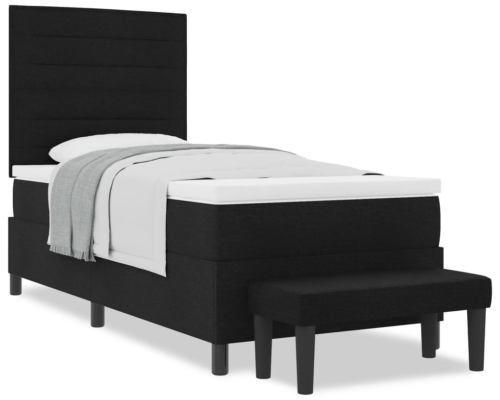 vidaXL Κρεβάτι Box Spring με Στρώμα & Πάγκο Μαύρο 80x200 εκ. Ύφασμα