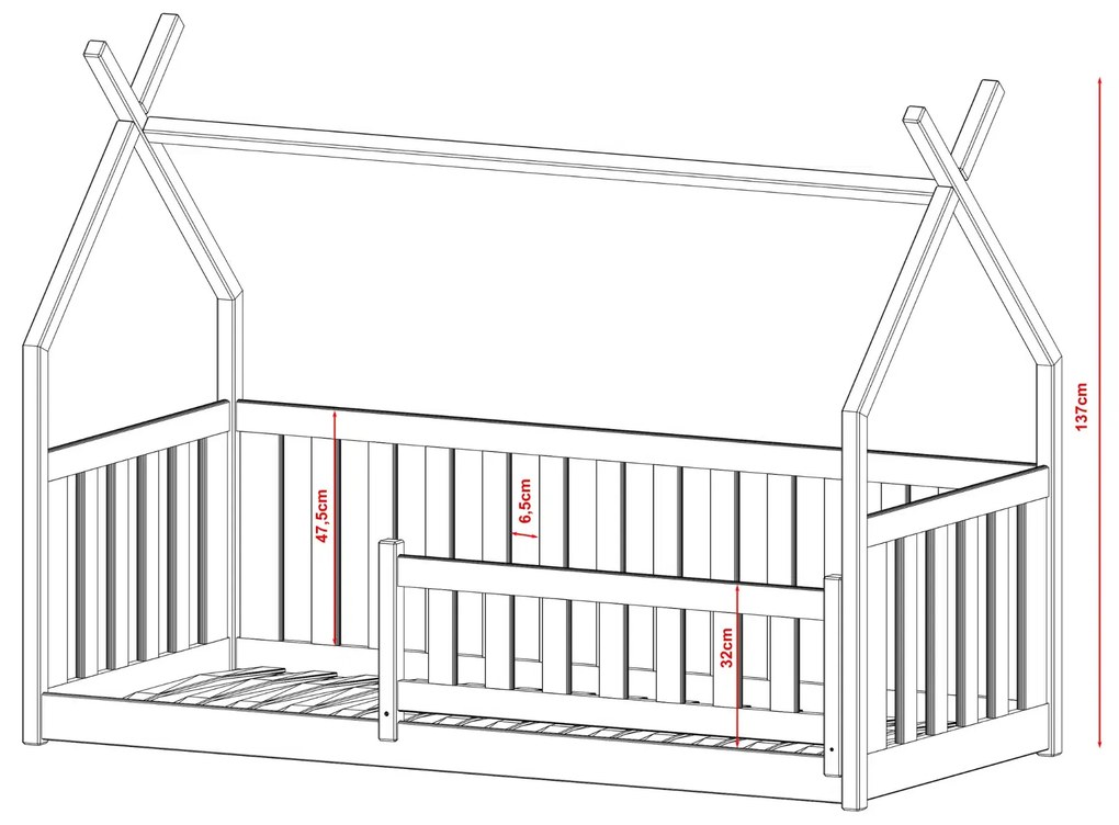 Κρεβάτι  Montessori Tipi  Bodzio  από μασίφ ξύλο Graphite  90×200cm (Δώρο 10% Έκπτωση στο Στρώμα)