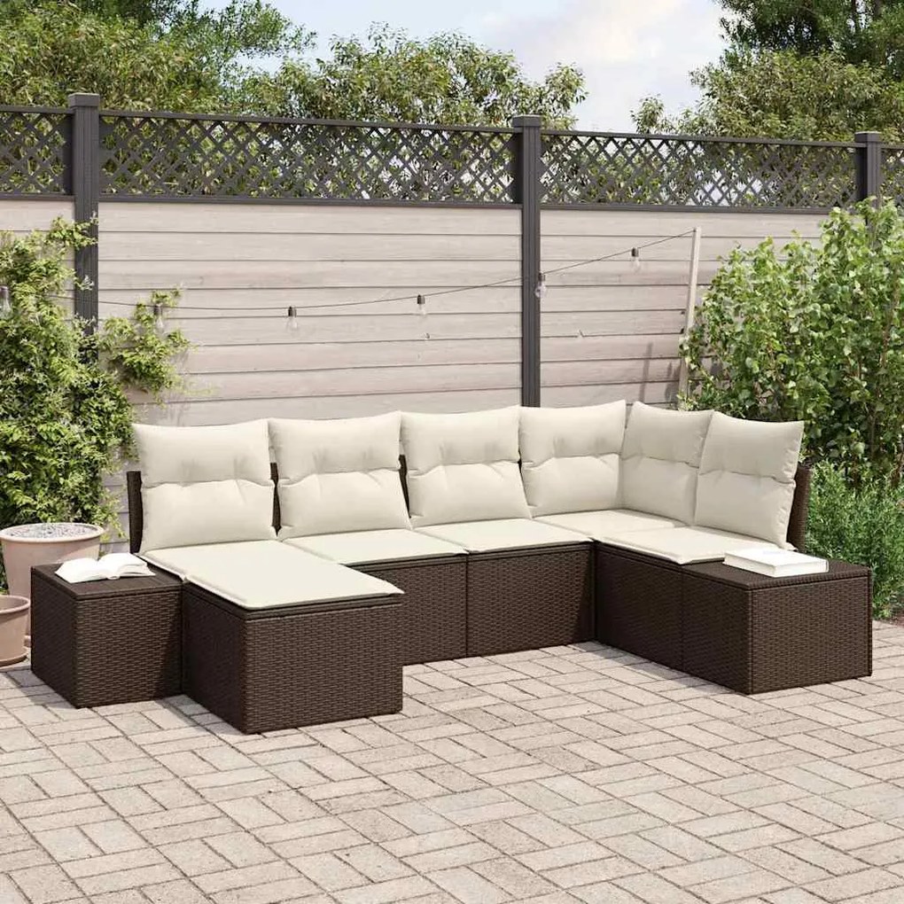 vidaXL Σετ Καναπέ Κήπου με μαξιλάρι 6 pcs Καφέ και κρεμ Πολυ ράταν