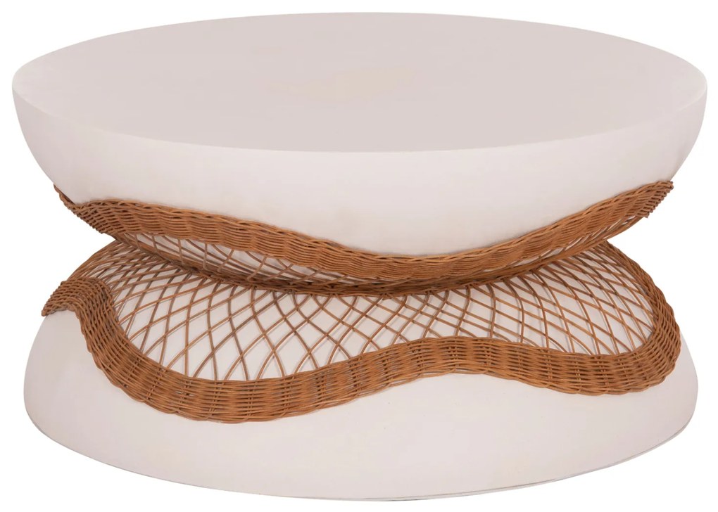 ΤΡΑΠΕΖΙ ΣΑΛΟΝΙΟΥ ANNA HM18157.02 FIBER CEMENT ΛΕΥΚΟ-ΦΥΣΙΚΟ RATTAN--Φ92x44.5Υεκ