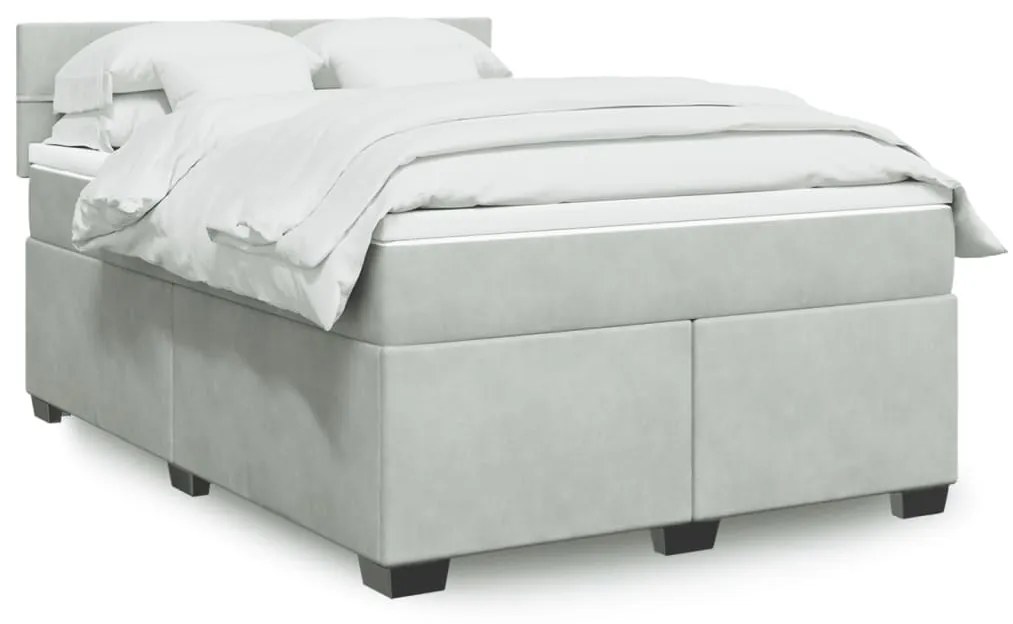 vidaXL Κρεβάτι Boxspring με Στρώμα Ανοιχτό Γκρι 140x190 εκ. Βελούδινο