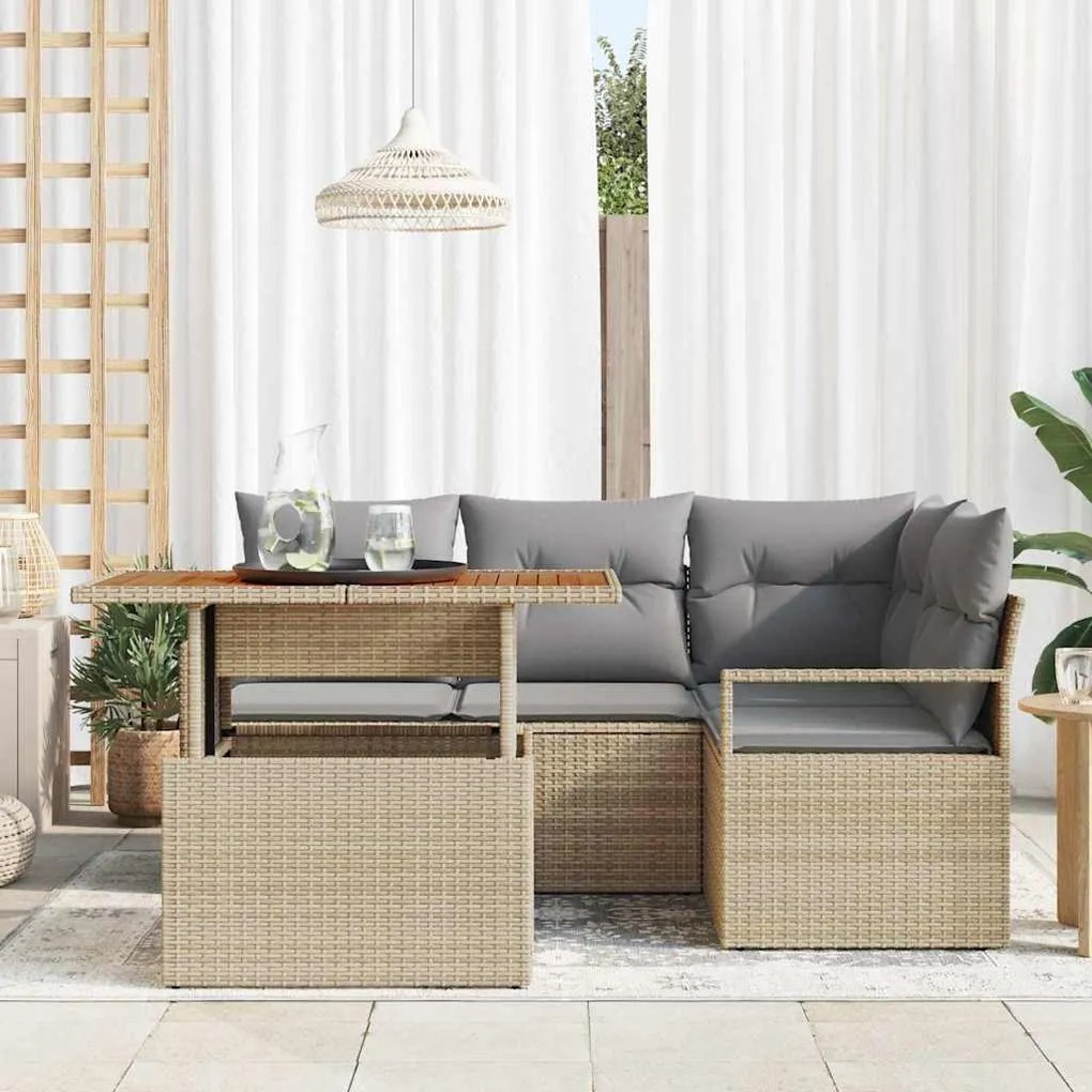 vidaXL Σέτ φαγητού για κήπο 5 pcs Μπεζ, Γκρι 100 x 55 x 73 εκ
