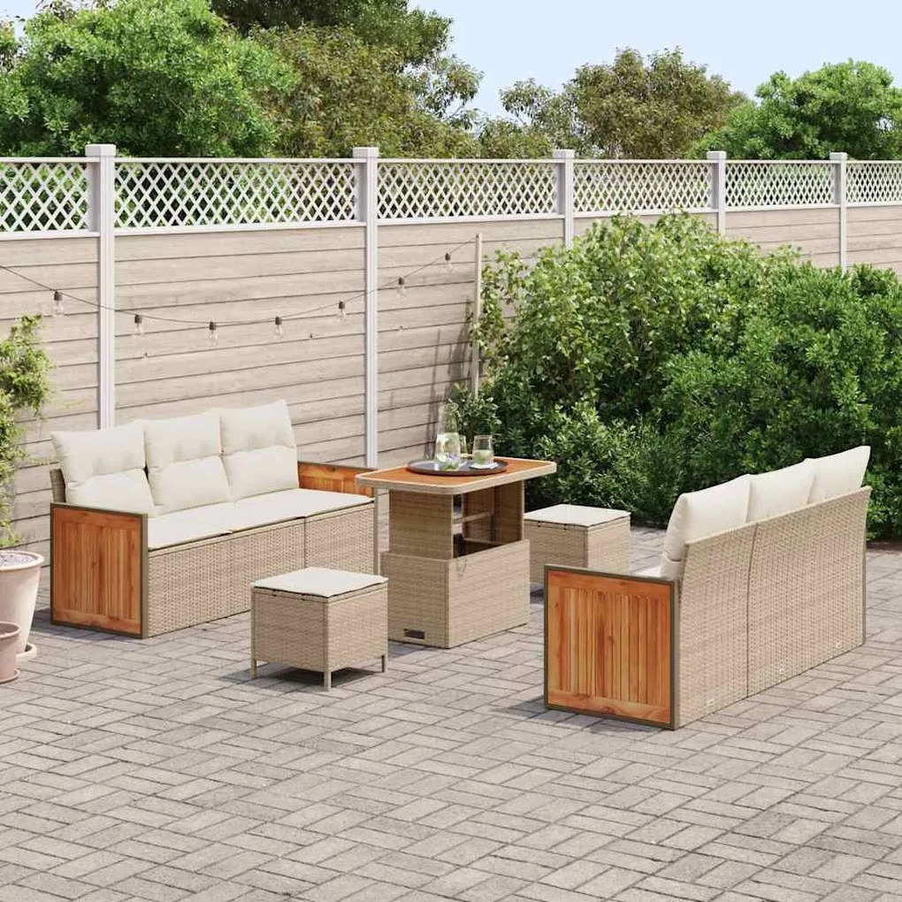 vidaXL Σετ Καναπέ Κήπου 9 pcs μπεζ και κρεμ 90 x 55 x 71 cm