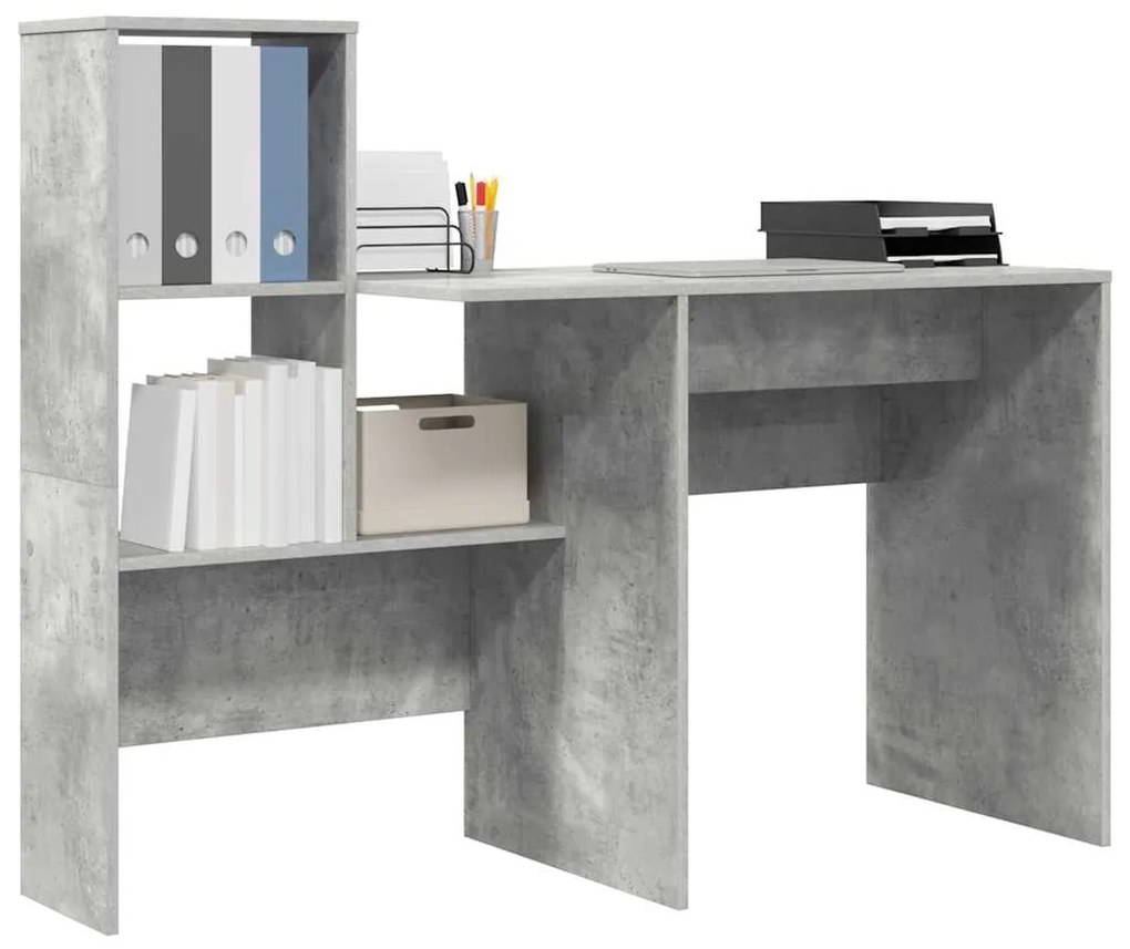 vidaXL Γραφείο με ράφι Γκρι σκυροδέματος 131.5 x 50 x 106.5 εκ.