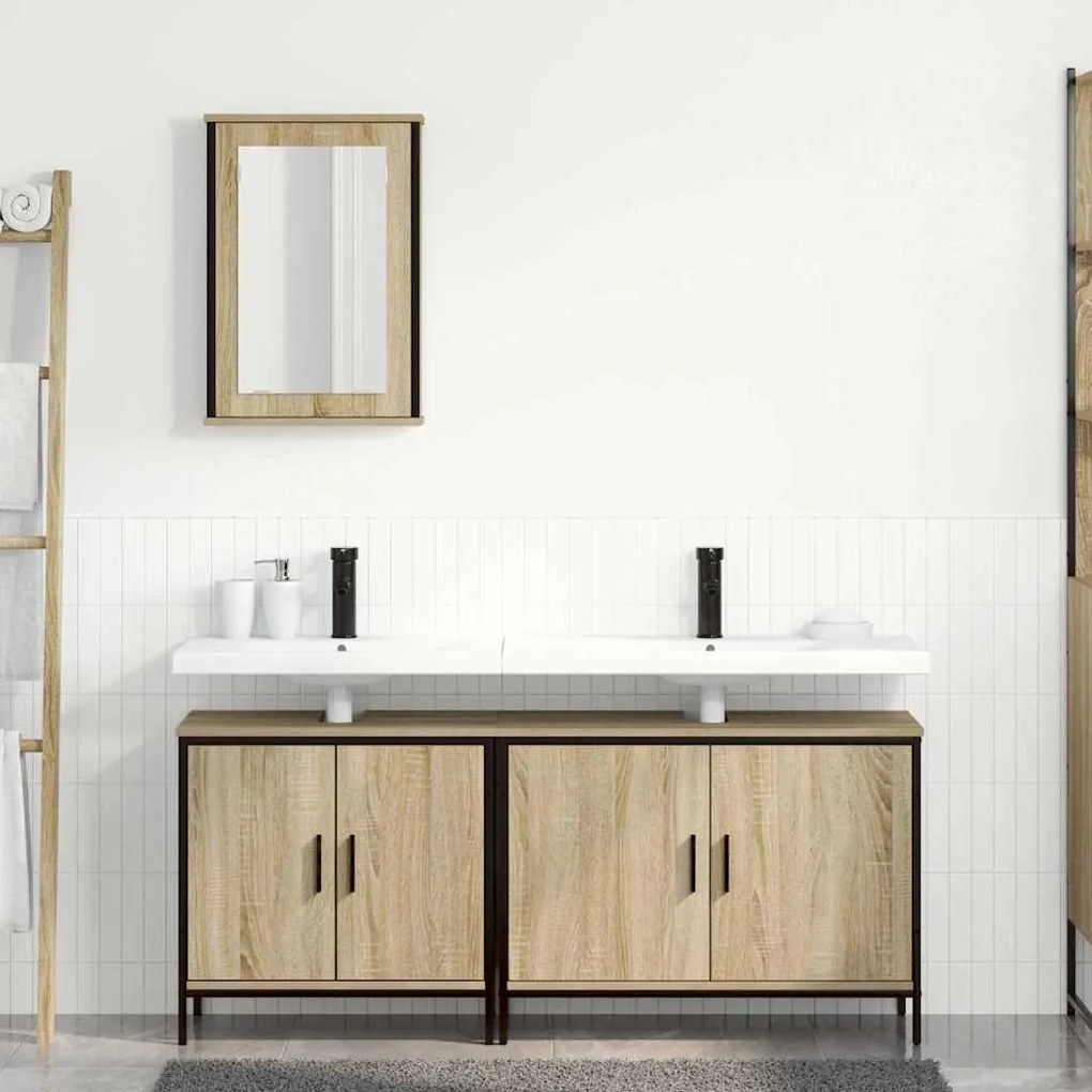 vidaXL Σετ Επίπλων Μπάνιου με ράφι με πόρτα 3 pcs Καφέ 60 x 30 x 60 cm
