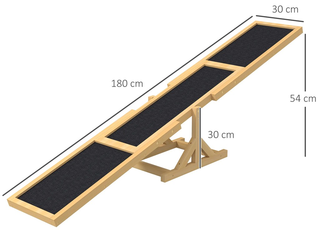 PawHut Ράμπα ισορροπίας για σκύλους για εκπαίδευση Agility, αντιολισθητική, αντοχή έως 50 kg, 180 x 30 x 30 cm