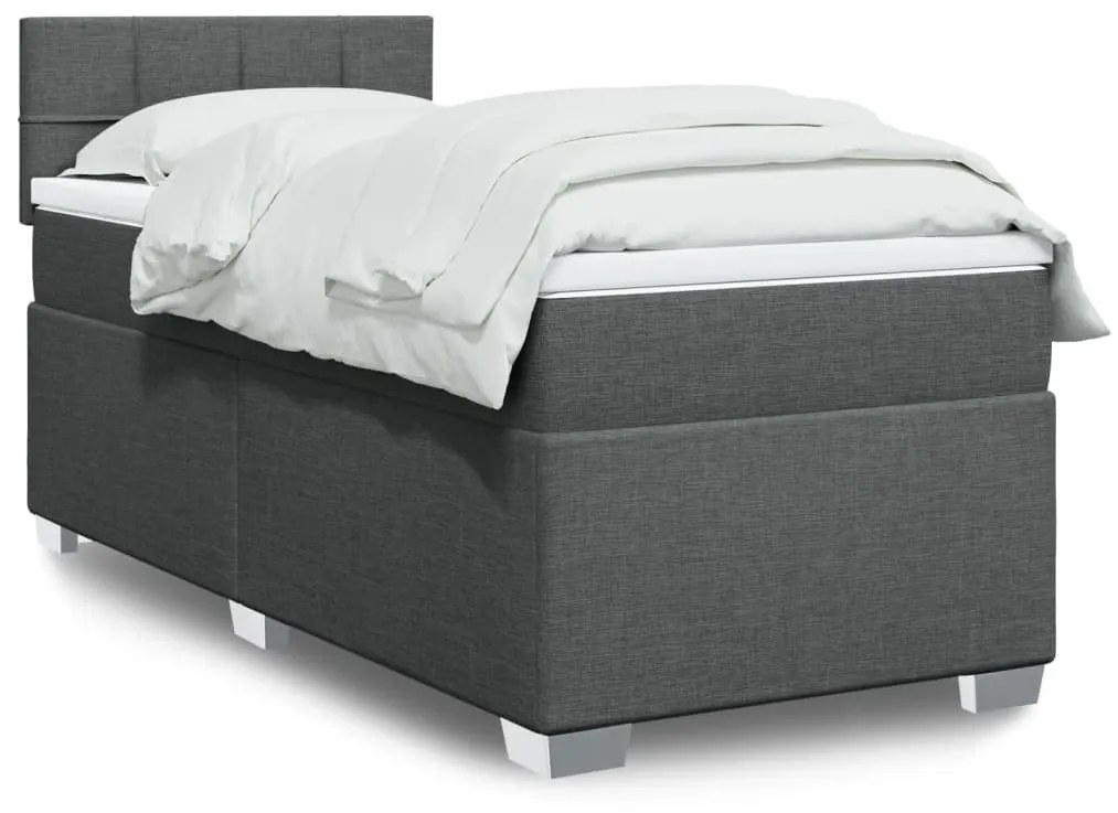 vidaXL Κρεβάτι Boxspring με Στρώμα Σκούρο Γκρι 90x200 εκ. Υφασμάτινο