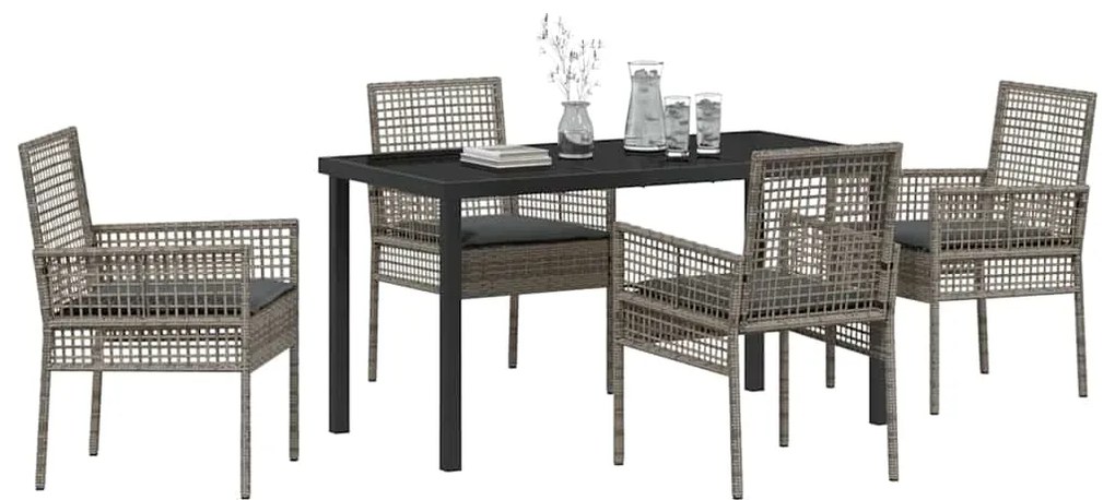 vidaXL Σέτ φαγητού για κήπο με μαξιλάρι 5 pcs Γκρι Πολυ ράταν