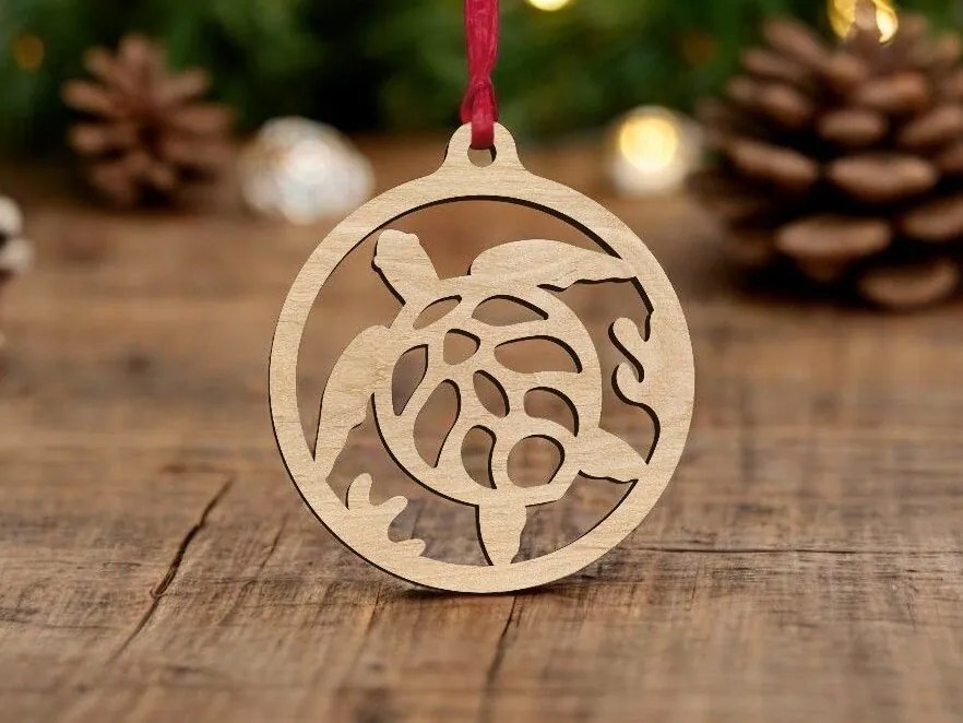 Σετ των 3 Intra απο ξύλο plywood 3mm-4mm πάχος – Χριστουγεννιάτικη μπάλα χελώνας στολίδι 40x40 cm INTRAVECTRY-MY549090