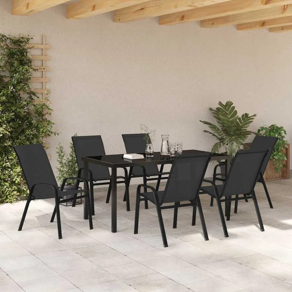 vidaXL Σέτ φαγητού για κήπο 7 pcs Μαύρο Textilene και ατσάλι