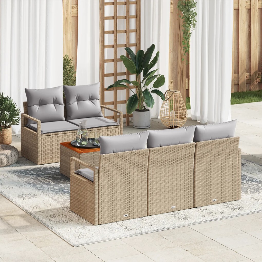 vidaXL Σετ καναπέ κήπου 6 pcs Beige, ανοιχτό γκρι Μεσαίο