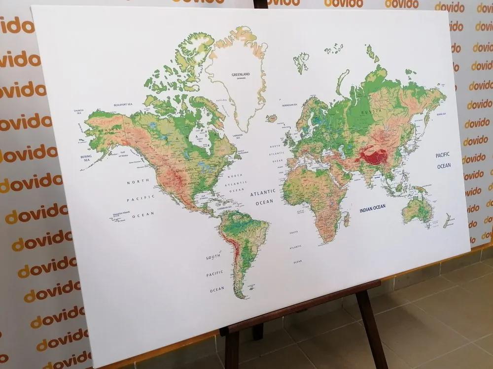 Εικόνα στον κλασικό παγκόσμιο χάρτη από φελλό με λευκό φόντο - 120x80  place