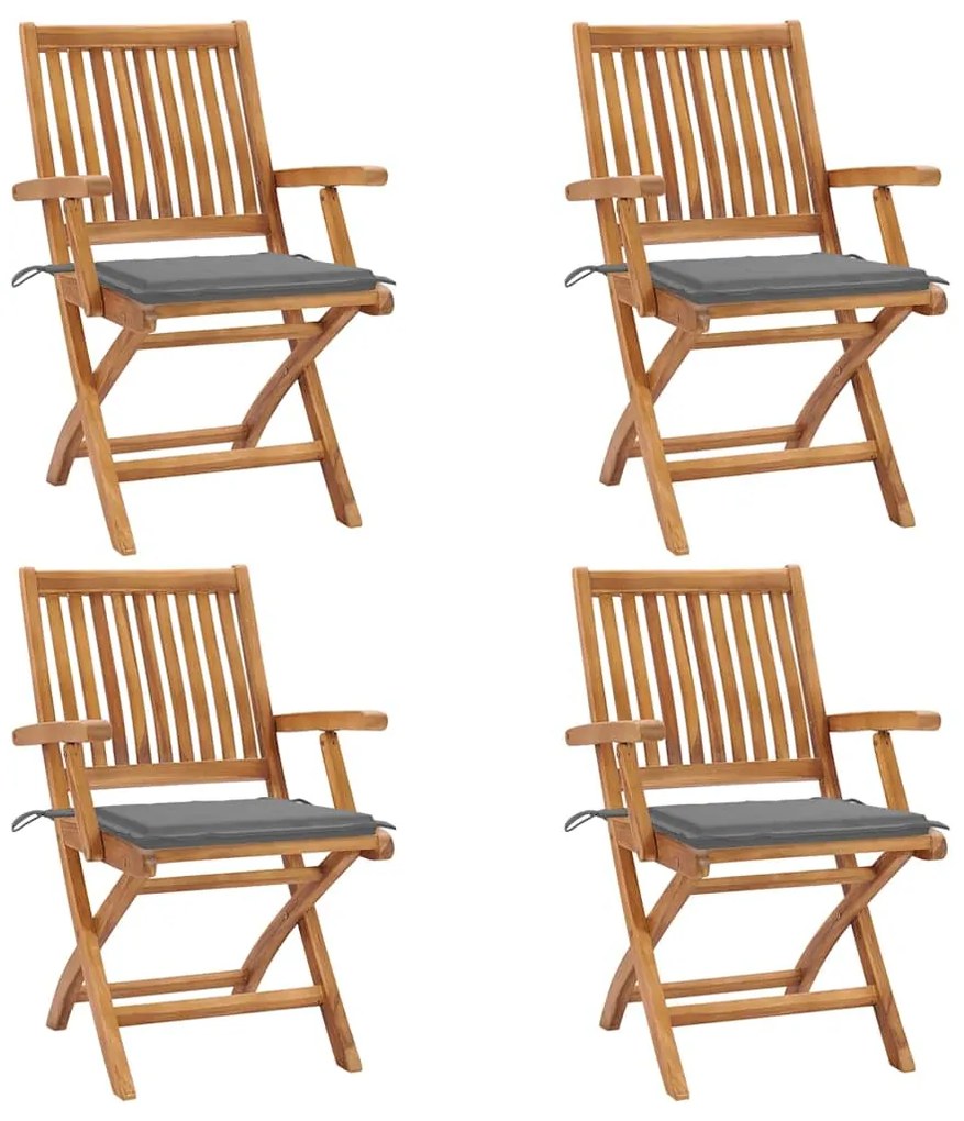 vidaXL Καρέκλες Κήπου Πτυσσόμενες 4 τεμ. Μασίφ Ξύλο Teak με Μαξιλάρια