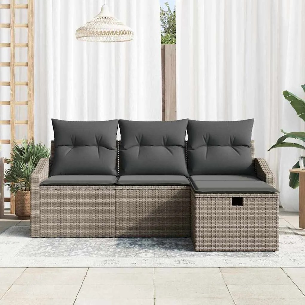 vidaXL Σετ Καναπέ Κήπου με μαξιλάρι 4 pcs Γκρι Πολυ ράταν