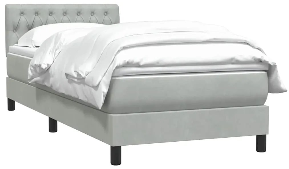 vidaXL Κρεβάτι Boxspring με Στρώμα Ανοιχτό Γκρι 100x210 εκ. Βελούδινο