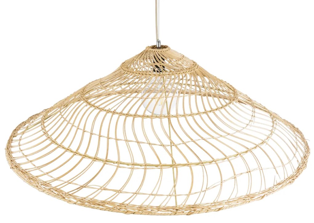 GloboStar KAIA 02348 Boho Κρεμαστό Φωτιστικό Οροφής Μονόφωτο 1 x E27 AC220-240V IP20 - Φ100 x Υ30cm - Μπεζ Ξύλινο Μπαμπού Πλέγμα Καμπάνα - 5 Χρόνια Εγγύηση - 02348