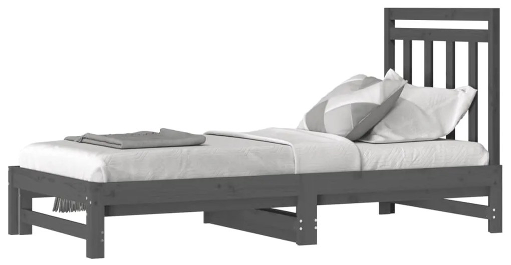 vidaXL Καναπές Κρεβάτι Συρόμενος Γκρι 2x(90x190) εκ. Μασίφ Ξύλο Πεύκου