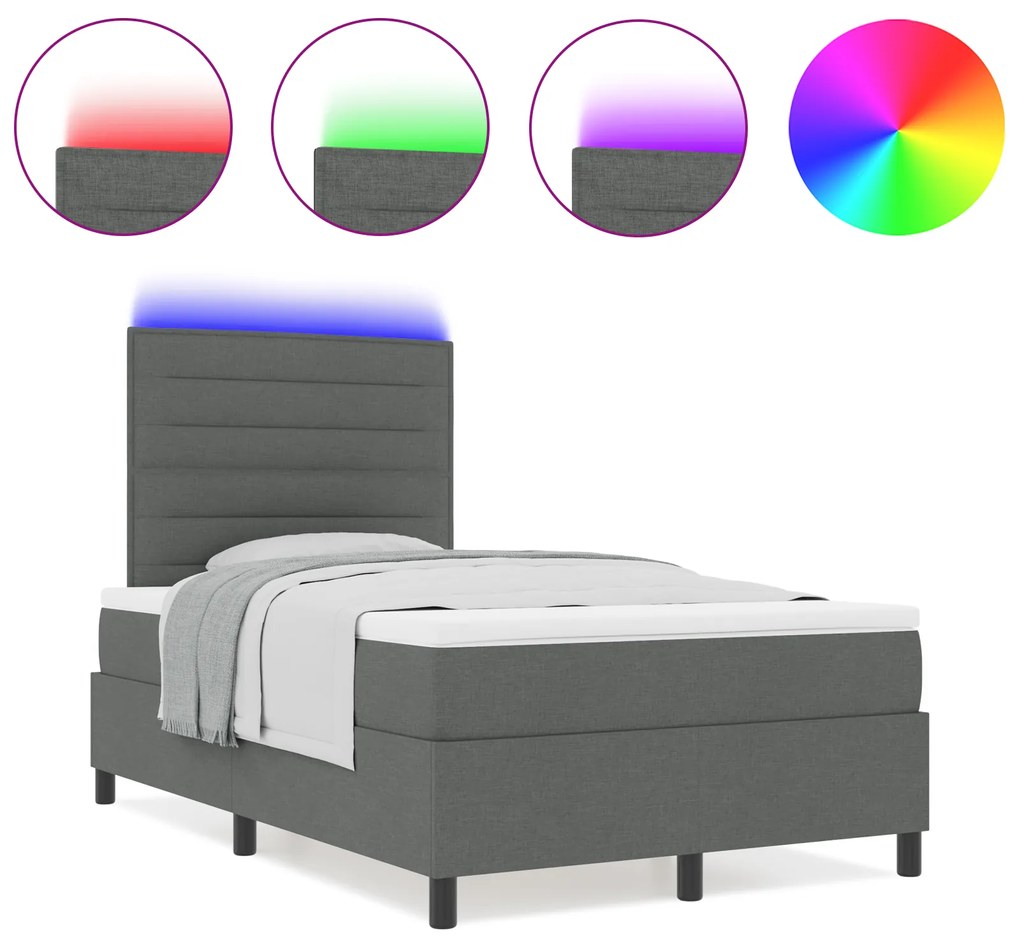 vidaXL Κρεβάτι με Βάση Άνοιγμα με Στρώμα & LED Σκούρο Γκρι 120x190 εκ Υφάσματος