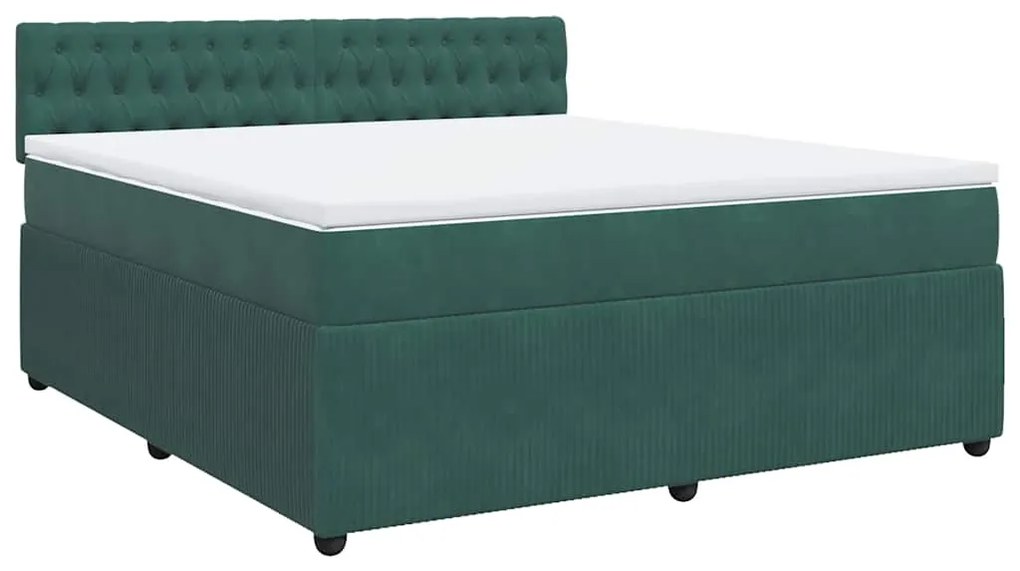 vidaXL Κρεβάτι Boxspring με Στρώμα Σκούρο Πράσινο 180x200εκ. Βελούδινο