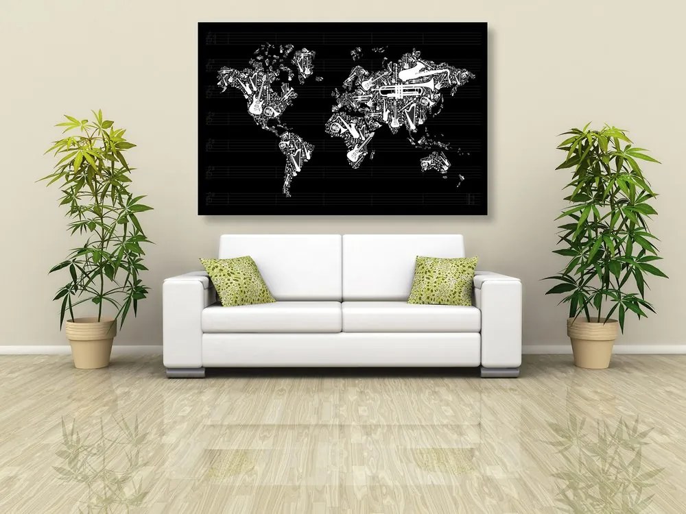 Εικόνα στον παγκόσμιο χάρτη μουσικής από φελλό - 90x60  flags