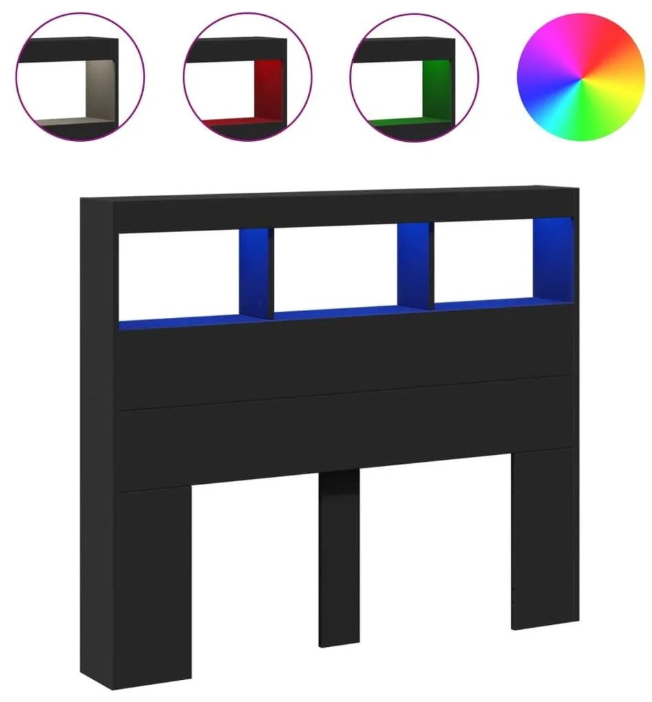 Κεφαλάρι με Αποθηκευτικό Χώρο και LED Μαύρο 120 x 17 x 102 εκ. - Μαύρο