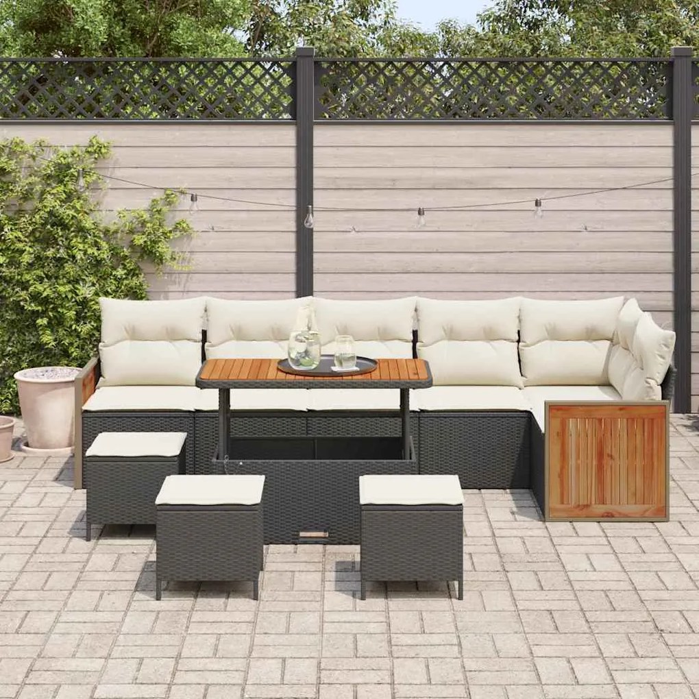 vidaXL Σετ Καναπέ Κήπου 10 pcs Μαύρο και κρεμ 110 x 55 x 71 εκ
