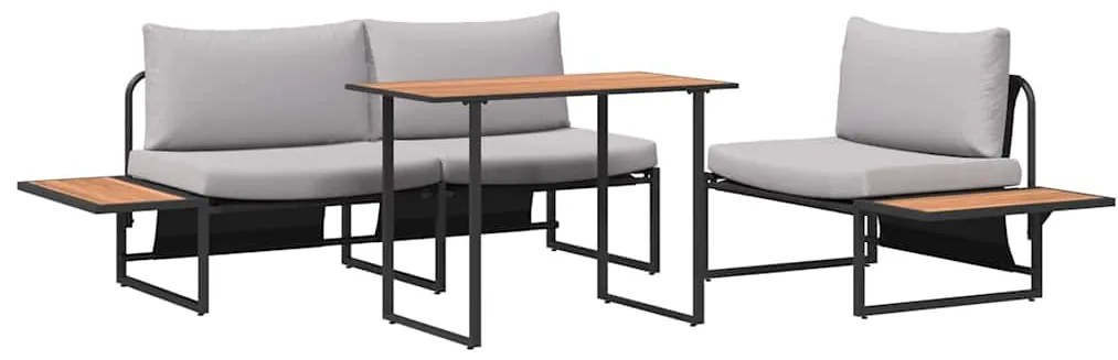 vidaXL Σέτ φαγητού για κήπο 3 pcs Ανοιχτό γκρι Ατσάλι