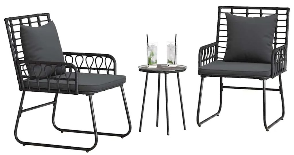 vidaXL Σέτ φαγητού για κήπο 3 pcs Μαύρο και Ανθρακί συνθετικό ρατάν