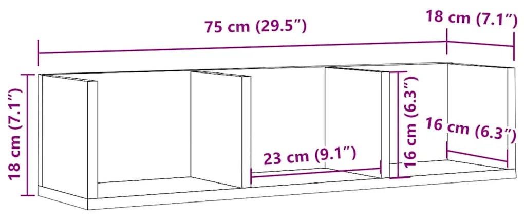 Ράφι Τοίχου για CD Παλιό Ξύλο 75 x 18 x 18 εκ. Μοριοσανίδα - Καφέ