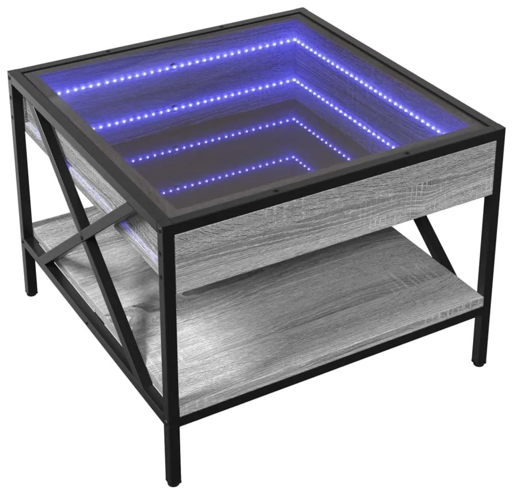 Τραπεζάκι Σαλονιού Άπειρο Φως LED Γκρι Sonoma 50x50x38 εκ. - Γκρι