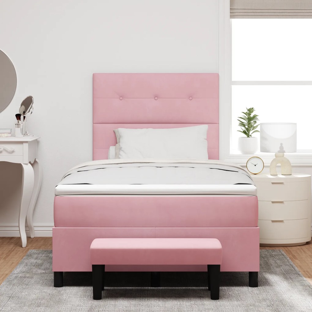 vidaXL κρεβάτι Box Spring με στρώμα και πάγκο Ροζ 120x200 εκ Βελούδο