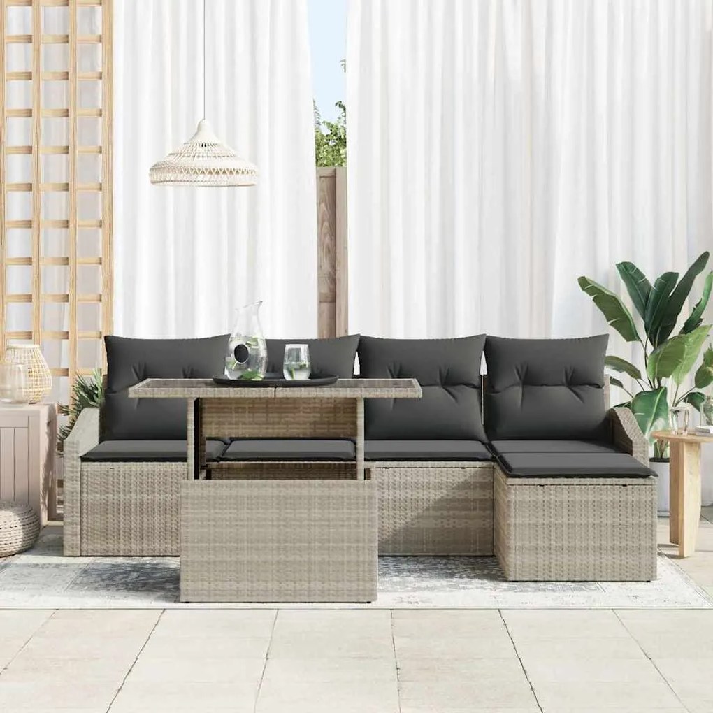vidaXL Σετ Καναπέ Κήπου 6 pcs Μπεζ Γκρι Πολυ rattan, βαμμένο ατσάλι