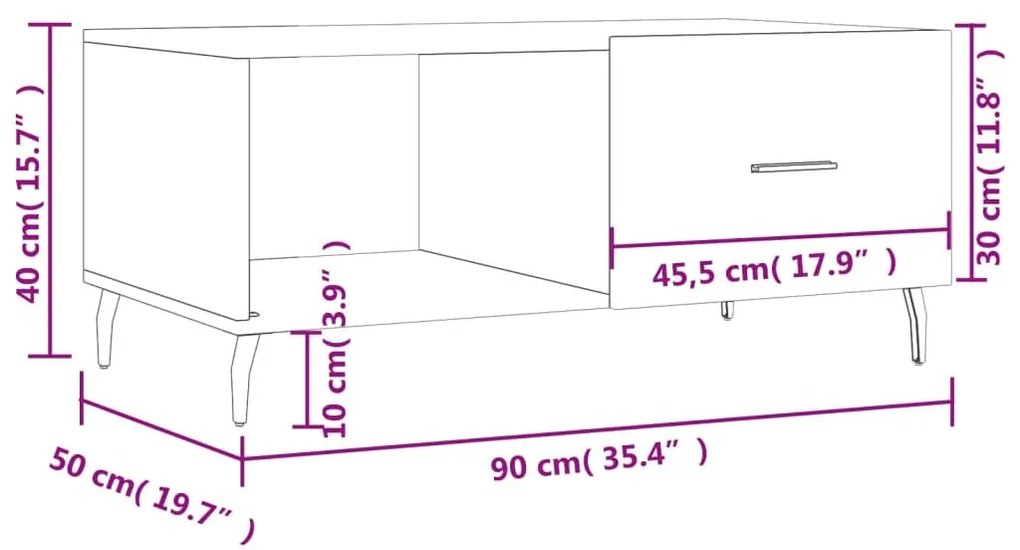 Τραπεζάκι Σαλονιού Καφέ Δρυς 90x50x40 εκ. Επεξεργασμένο Ξύλο - Καφέ