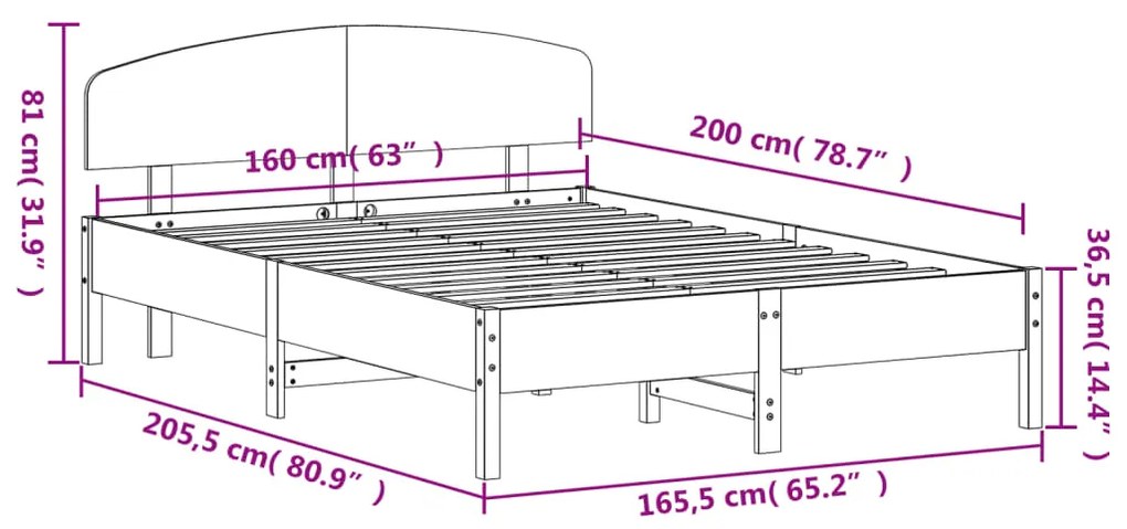 Σκελετός Κρεβ. Χωρίς Στρώμα Καφέ Κεριού 160x200 εκ Μασίφ Πεύκο - Καφέ