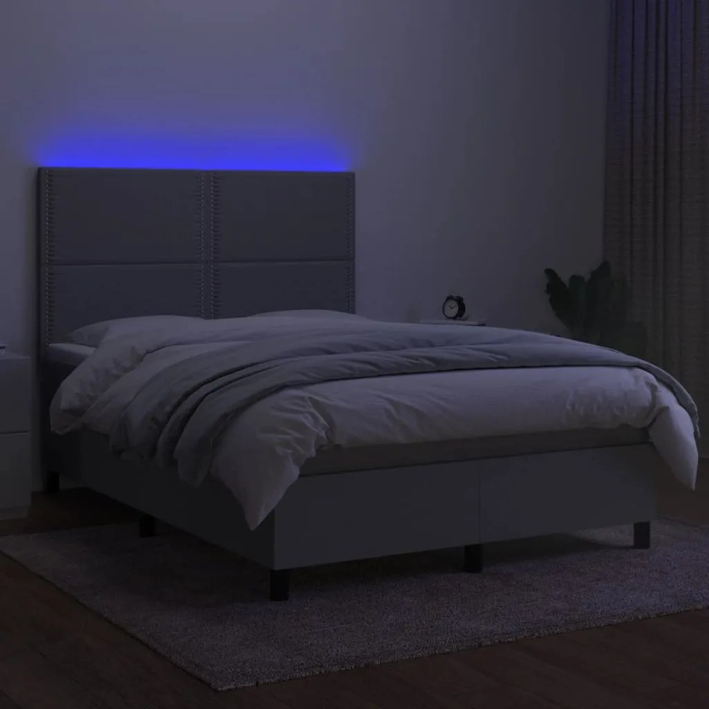 vidaXL Κρεβάτι Boxspring με Στρώμα & LED Αν.Γκρι 140x190εκ. Υφασμάτινο