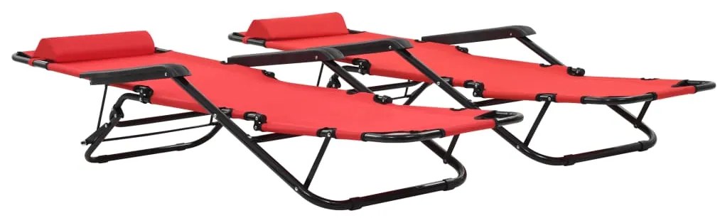 vidaXL Ξαπλώστρες Πτυσσόμενες με Υποπόδια 2 τεμ. Κόκκινες Ατσάλινες